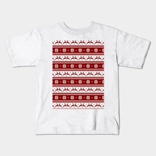 Dark Christmas Candy Apple Red Nordic Reindeer Stripe Kids T-Shirt